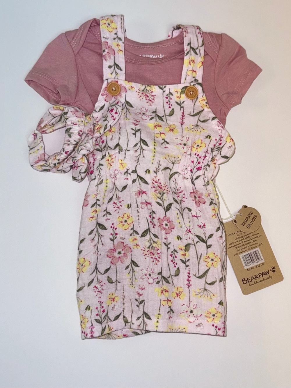 BearPaw Pink Floral Pinafore Outfit